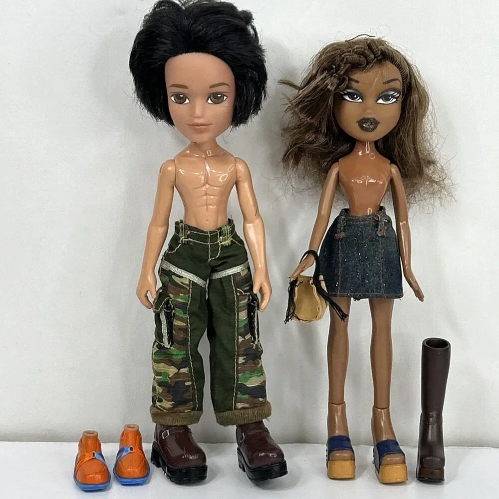 Bratz Doll Sasha Funk N Glow Boyz Cade Brown Lips Glitter Purse Shoes